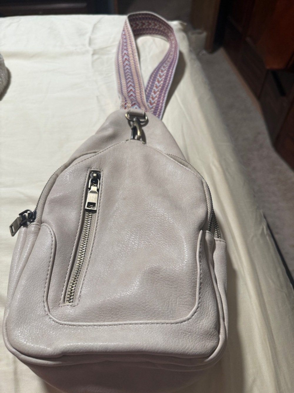 Maurices Light Taupe Crossbody Sling with Patterned Strap